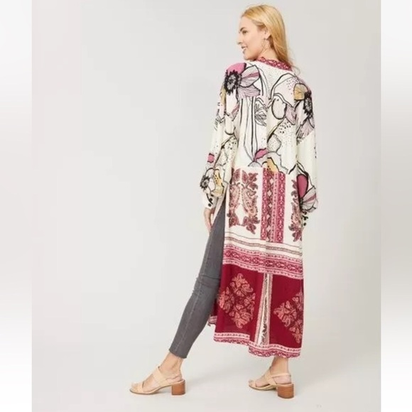 Free People C'est Moi Mixed Print Maxi Top Womens Sz XS Button Up Cardigan Dress - Picture 2 of 15